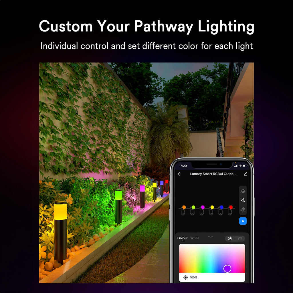 6PC Lumary RGBAI Smart WiFi Pathway Lights 62ft