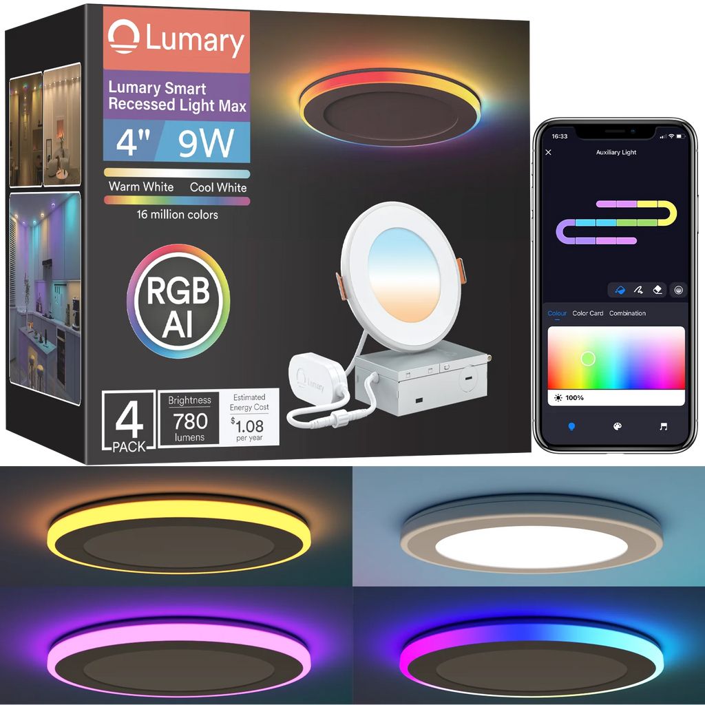 Lumary 4 inch Smart RGBAI Recessed Light with Gradient Auxiliary Night Light