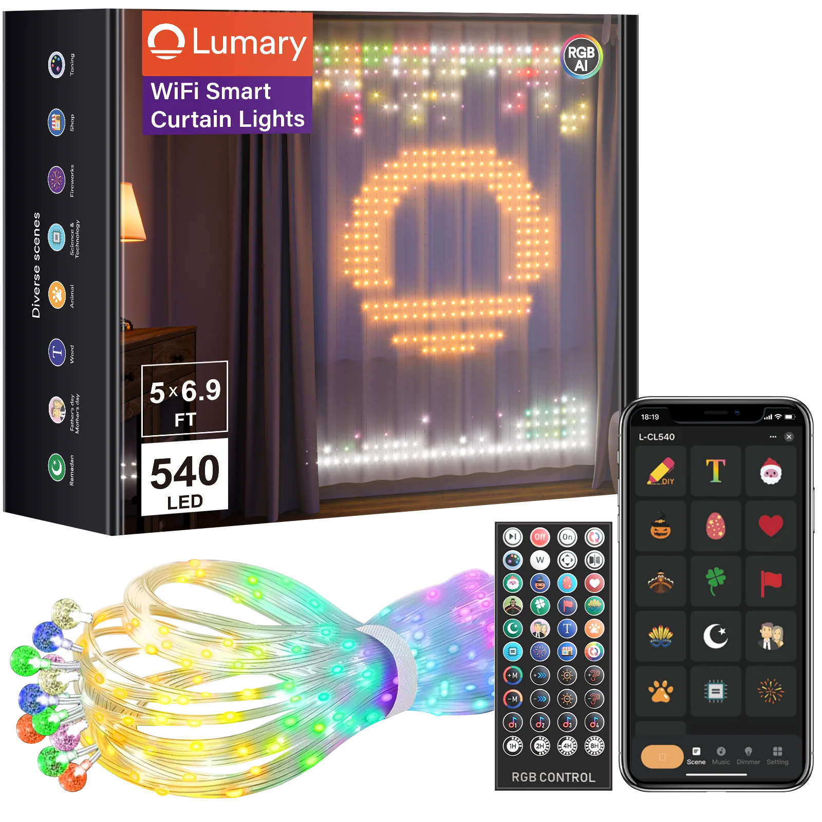 Lumary Smart Curtain Lights 6.9*4.9FT 540LED