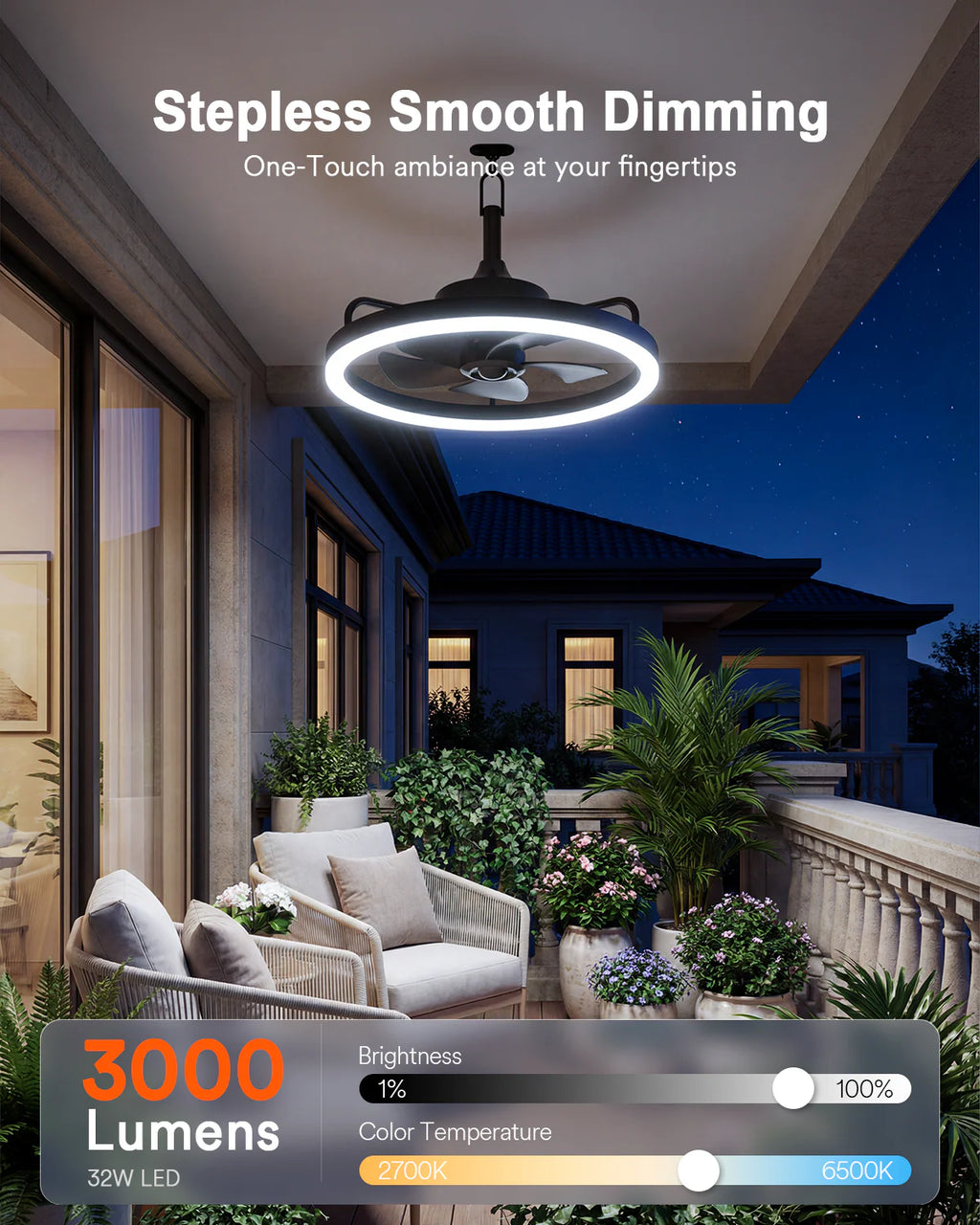 Lumary Smart Ceiling Fans with Lights, RGBAI Flush Mount Ceiling Fans with Lights and Remote, Dual Lighting Mode Modern LED Low Profile Ceiling Fan for Bedroom Works with Alexa Google, 20in White