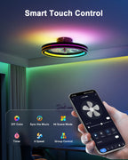 Lumary Smart Ceiling Fan Light with 2200K Nightlight, WiFi & Bluetooth Low Profile Ceiling Fan with Light Remote for Bedroom, RGBAI & 42 Scenes Mode, Flush Mount Easy to Install, 5000 LM, 19in