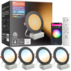 4PCS Lumary Wi-Fi Smart Ultra-thin Recessed Lighting Black 6 inch
