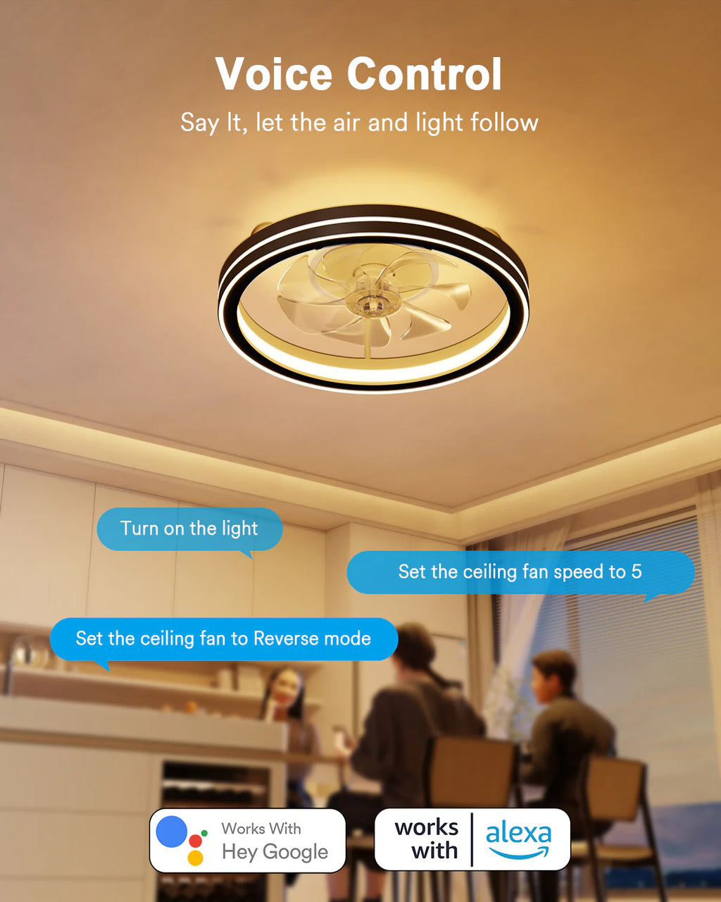 Lumary Smart Ceiling Fan Light with 2200K Nightlight, WiFi & Bluetooth Low Profile Ceiling Fan with Light Remote for Bedroom, RGBAI & 42 Scenes Mode, Flush Mount Easy to Install, 5000 LM, 19in