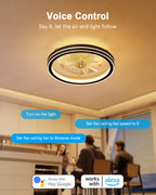 Lumary Smart Ceiling Fan Light with 2200K Nightlight, WiFi & Bluetooth Low Profile Ceiling Fan with Light Remote for Bedroom, RGBAI & 42 Scenes Mode, Flush Mount Easy to Install, 5000 LM, 19in