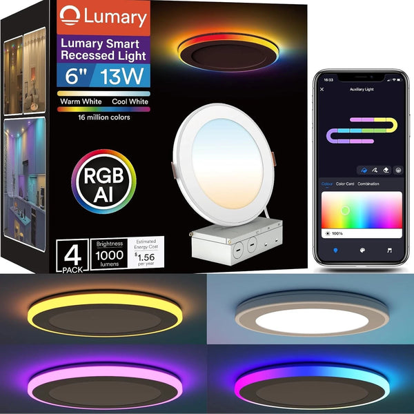 4PC Lumary Smart RGBAI Recessed Light with Gradient Auxiliary Night Light