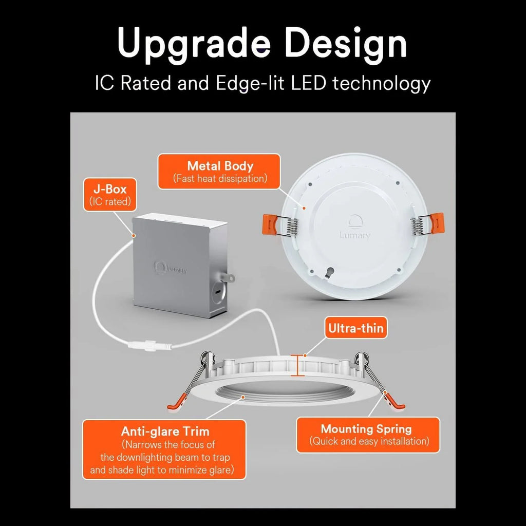 4PCs Lumary Wi-Fi Smart Ultra-Thin Baffle Trim Recessed Lighting 4inch (With Remote Cotroller)