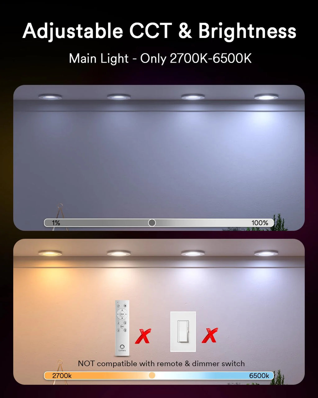 Lumary Smart RGBAI Can Light with Gradient Accent Night Light 4 inch 9W 780lm