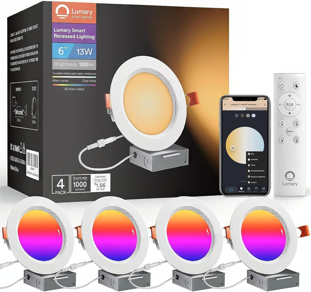 4PCS Lumary Wi-Fi Smart Ultra-Thin Baffle Trim Recessed Lighting 6inch (With Remote