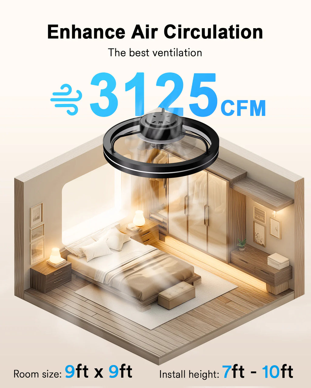 Lumary Smart Ceiling Fan Light with 2200K Nightlight, WiFi & Bluetooth Low Profile Ceiling Fan with Light Remote for Bedroom, RGBAI & 42 Scenes Mode, Flush Mount Easy to Install, 5000 LM, 19in
