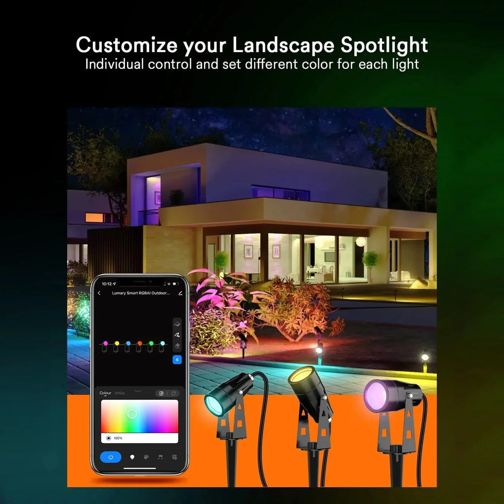 6PC Lumary Smart LED Outdoor Landscape Lights RGBAI Spotlight