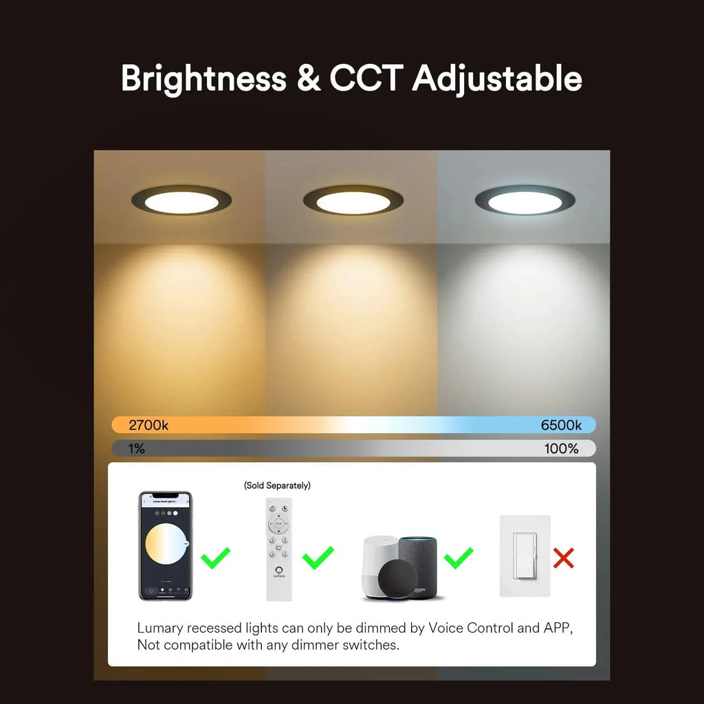 Lumary Wi-Fi Smart Ultra-thin Recessed Lighting Black 6 inch