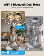 Lumary Smart Ceiling Fan Light with 2200K Nightlight, WiFi & Bluetooth Low Profile Ceiling Fan with Light Remote for Bedroom, RGBAI & 42 Scenes Mode, Flush Mount Easy to Install, 5000 LM, 19in