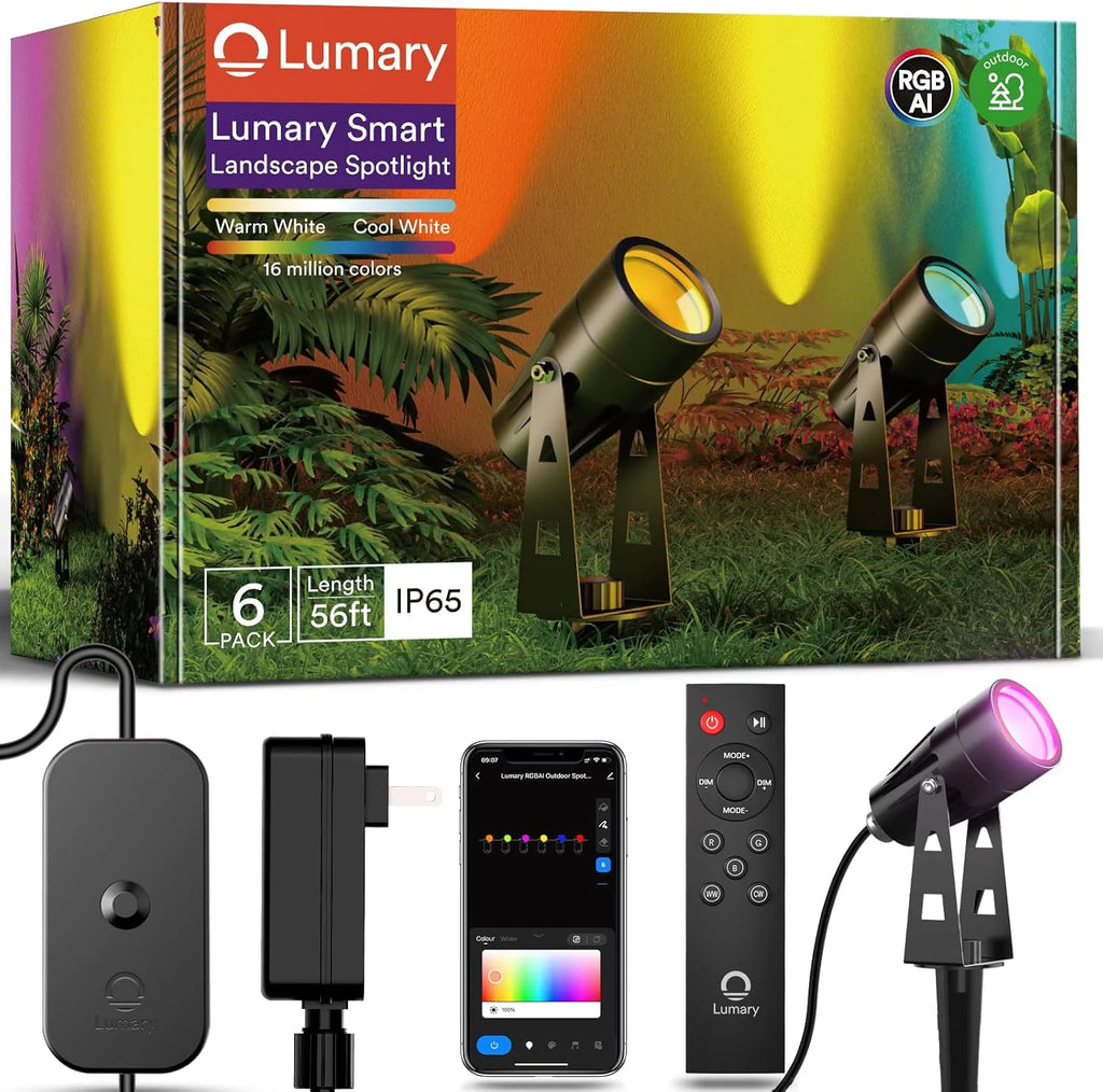 6PC Lumary Smart LED Outdoor Landscape Lights RGBAI Spotlight