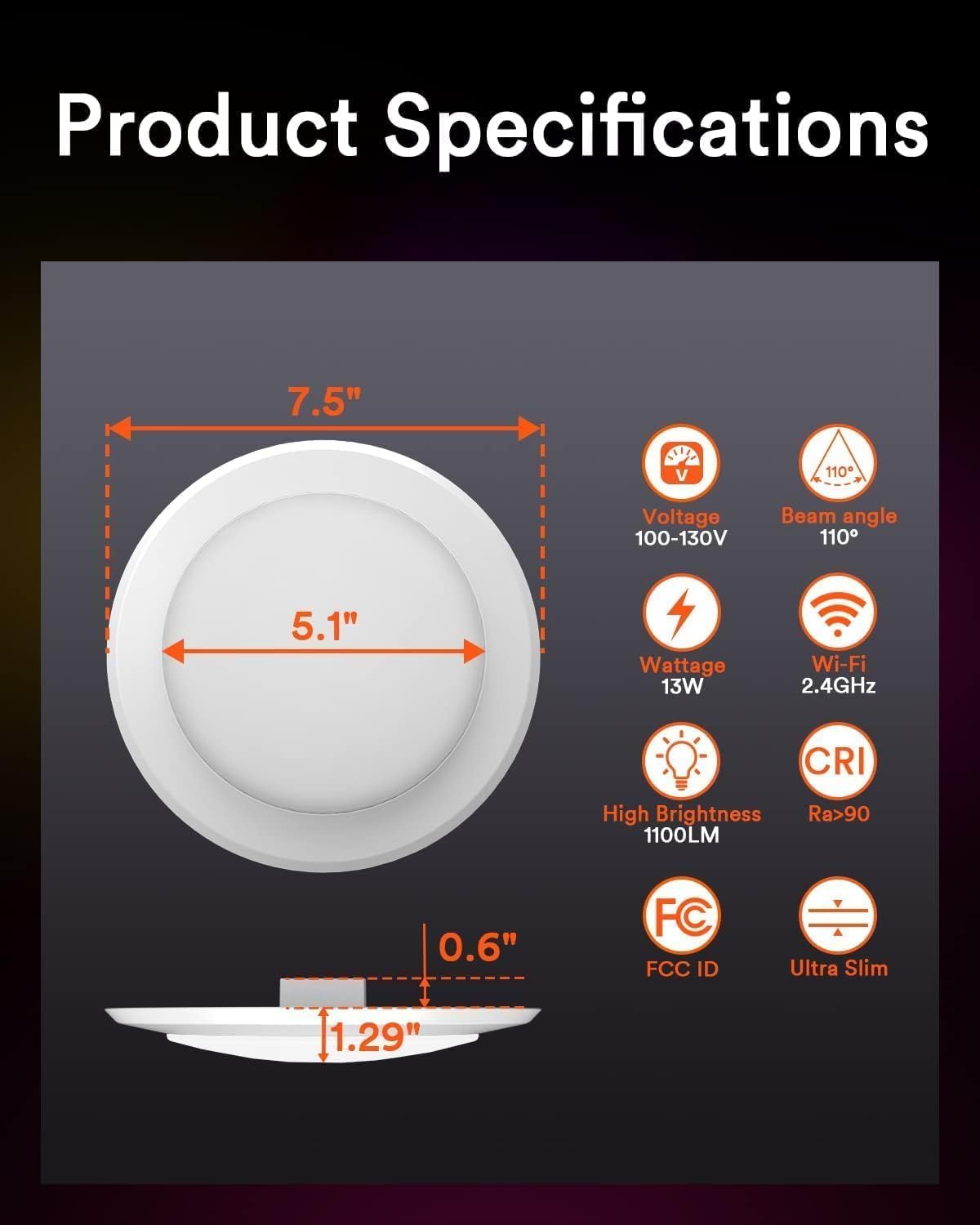 Lumary 5/6 inch Smart RGBAI Led Disk Light 13W (Model B)