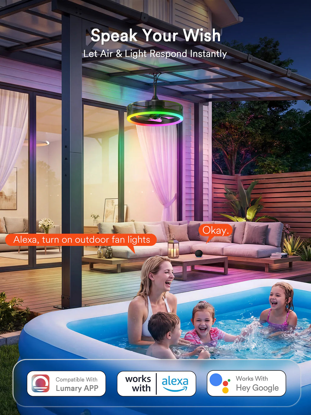 Lumary Smart Outdoor Caged Ceiling Fan with Light Pro