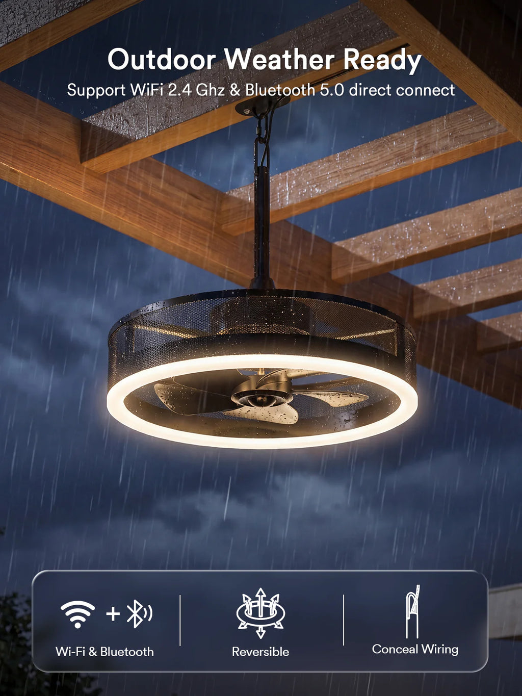 Lumary Smart Outdoor Caged Ceiling Fan with Light Pro