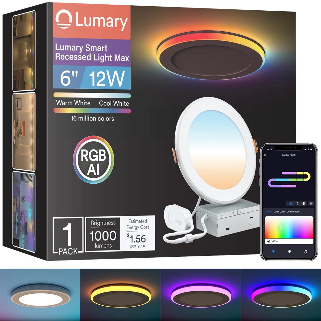 Lumary 6 inch Smart RGBAI Recessed Light with Gradient Auxiliary Night Light