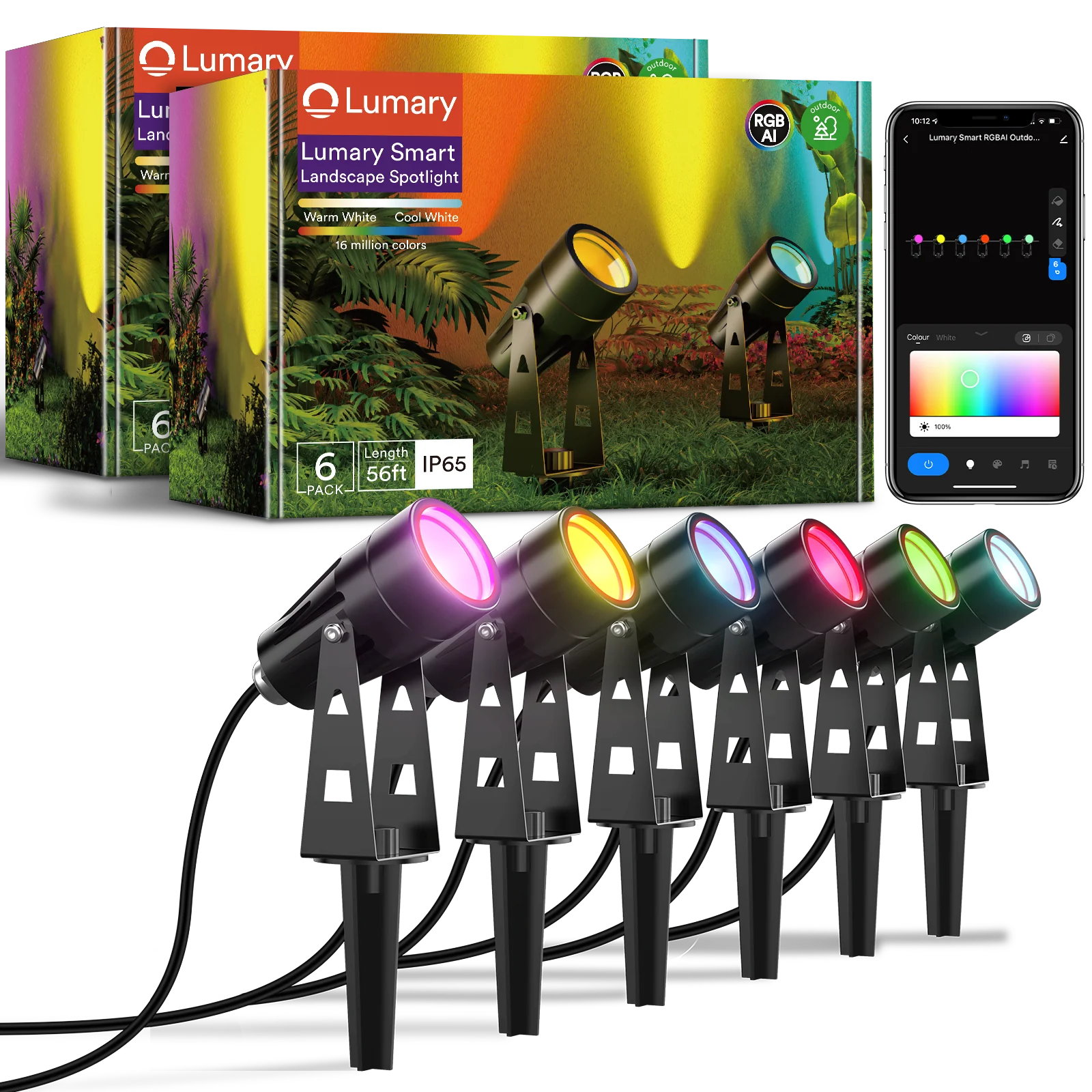 (2 6 PCs)Lumary Smart LED Outdoor Landscape Lights RGBAI Outdoor Spotlight