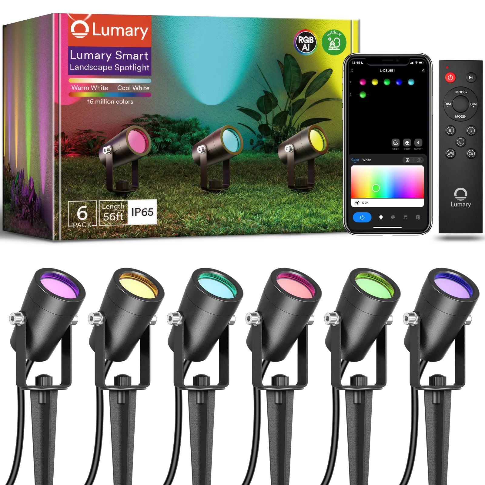 6PC Lumary Smart Outdoor Spot Lights 56ft Gen 2