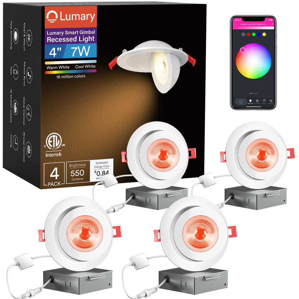 4 PCS Lumary Wi-Fi Smart Gimbal Recessed Light 4 inch 7W