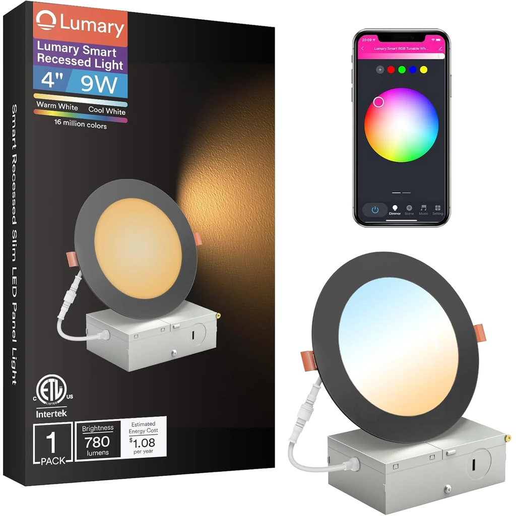 Lumary Wi-Fi Smart Ultra-thin Recessed Lighting Black 4 inch 1PCS
