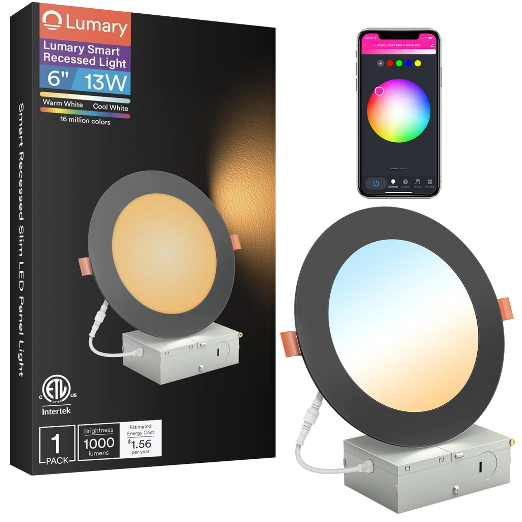Lumary Wi-Fi Smart Ultra-thin Recessed Lighting Black 6 inch