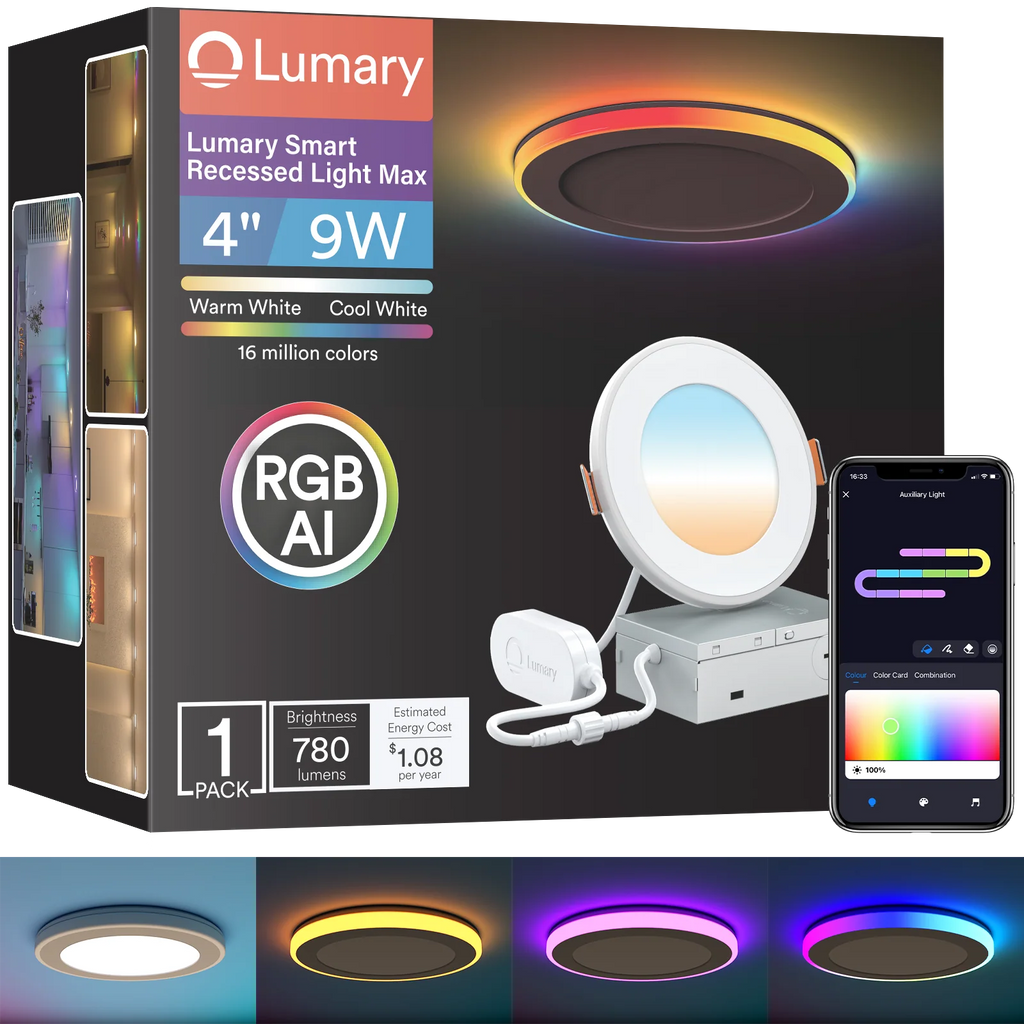 Lumary 4 inch Smart RGBAI Recessed Light with Gradient Auxiliary Night Light