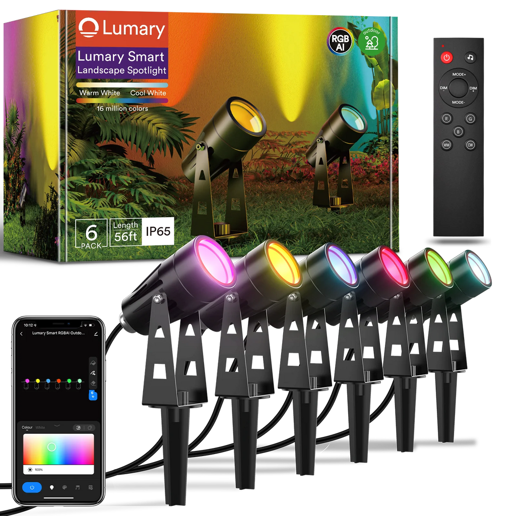 6PC Lumary Smart LED Outdoor Landscape Lights RGBAI Spotlight