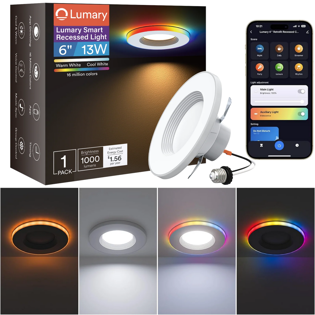 Lumary Smart RGBAI Can Light with Gradient Accent Night Light 6 inch 13W 1000lm
