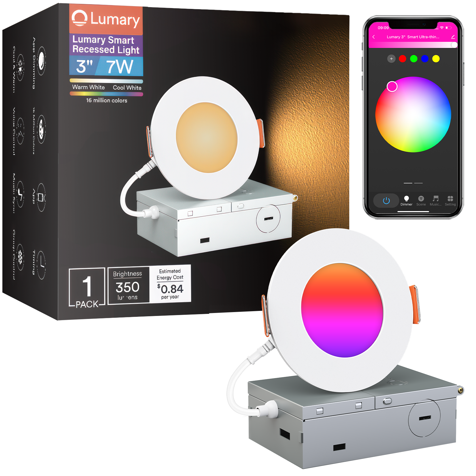 1PC Lumary Smart Wi-Fi Canless Recessed Light