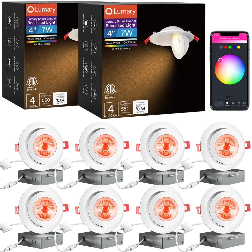 8PC Lumary Wi-Fi Smart Gimbal Recessed Light 4 inch 7W