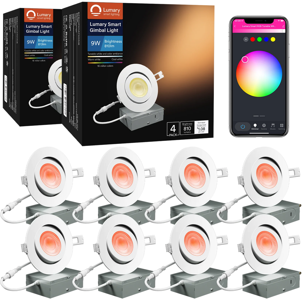 8PCS Lumary Wi-Fi Smart Gimbal Recessed Light 4 inch 9W