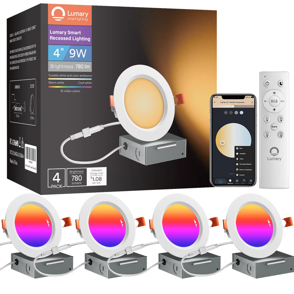 4PCs Lumary Wi-Fi Smart Ultra-Thin Baffle Trim Recessed Lighting 4inch (With Remote Cotroller)