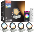 4PCS Lumary Wi-Fi Smart Ultra-thin Recessed Lighting Black 4 inch (With Remote Controller)