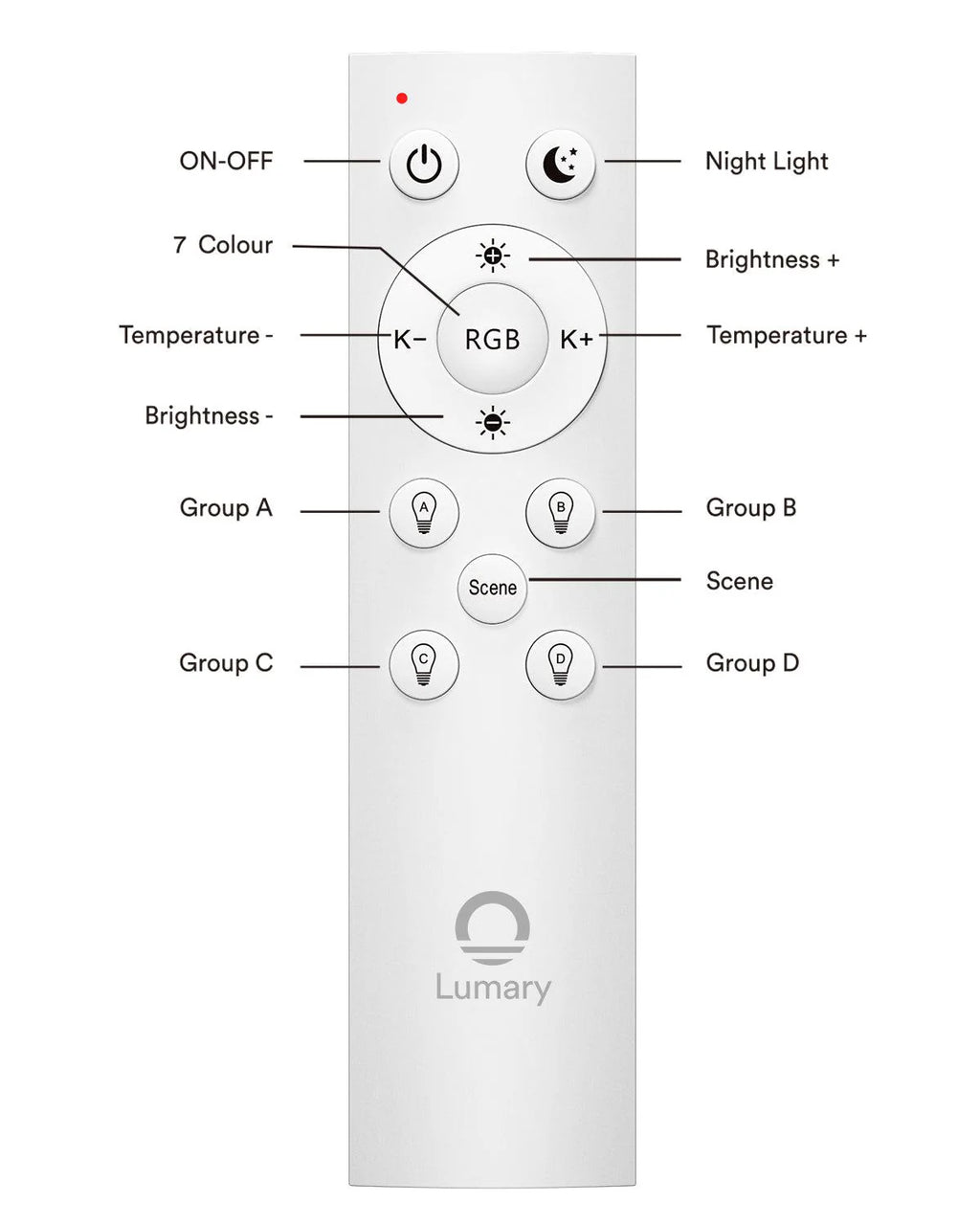 Lumary BT Remote Control Support 2700K-6500K CCT for Smart Recessed Lighting