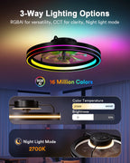Lumary Smart Ceiling Fan Light with 2200K Nightlight, WiFi & Bluetooth Low Profile Ceiling Fan with Light Remote for Bedroom, RGBAI & 42 Scenes Mode, Flush Mount Easy to Install, 5000 LM, 19in