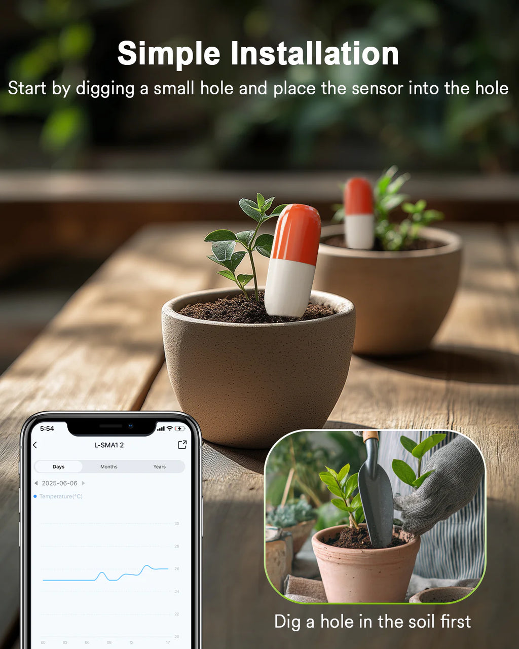 Lumary Wireless WiFi Moisture/Temperature Soil Meter